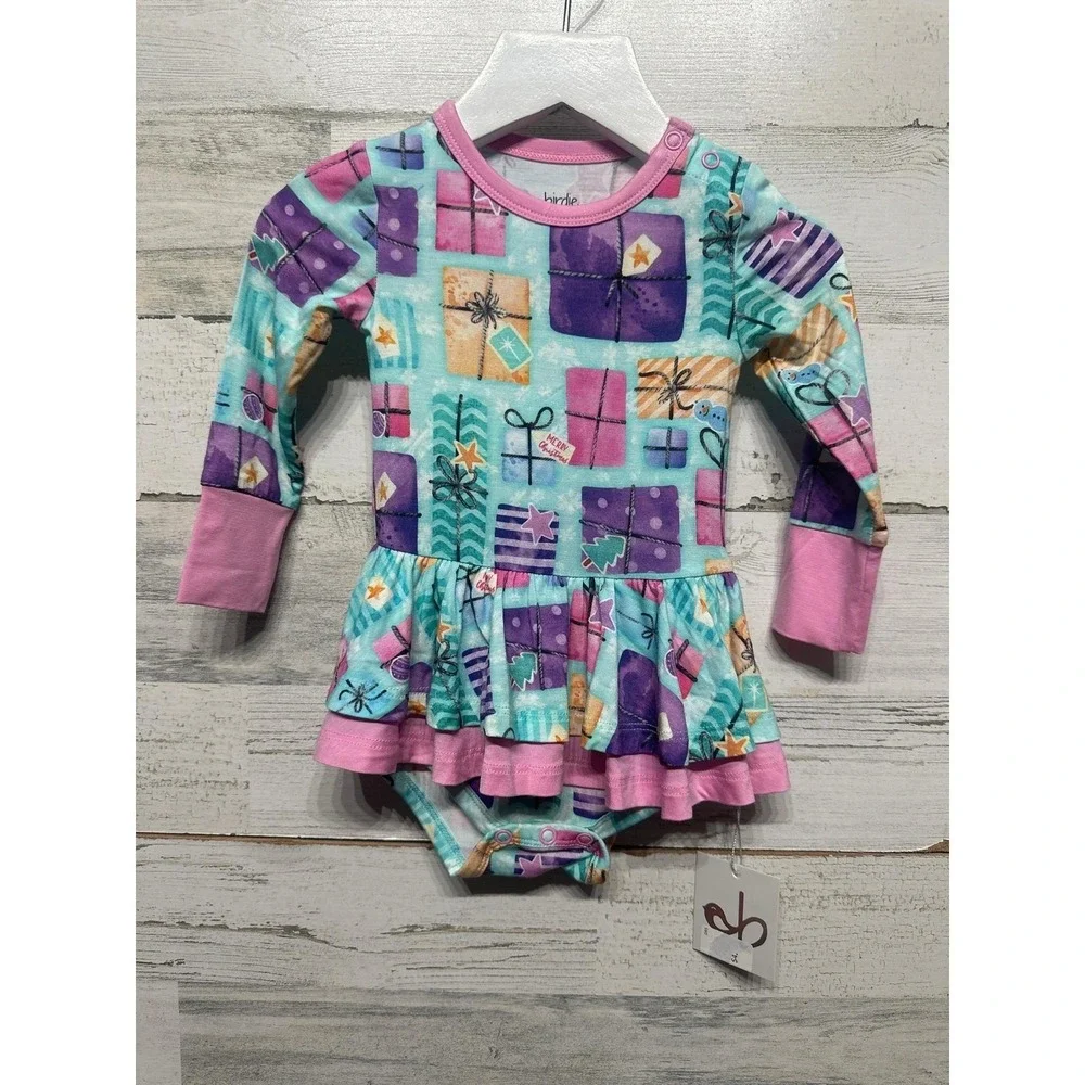 Birdie Bean Ruffle Romper Dress Girls 12-18m Bamboo Christmas Gifts NWT